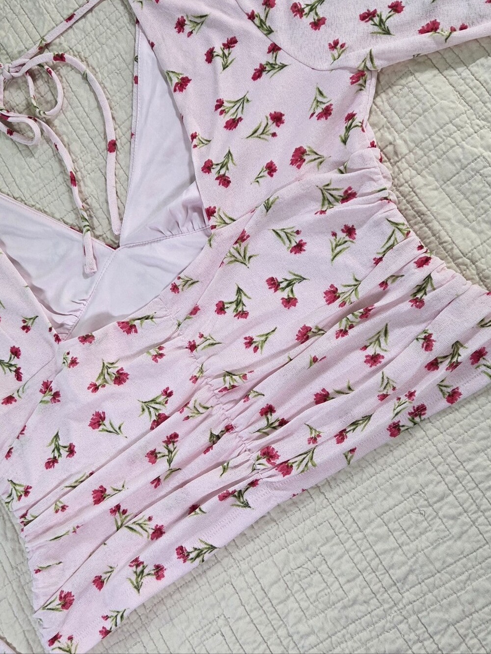 NWT Wild Fable Pink Floral Tie Back Long Sleeve Top Size XL Coquette Soft Girl - Picture 6 of 10
